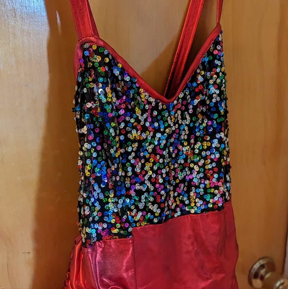 Red and Black Sequin Jazz Tap Dance Competition Costume Dress